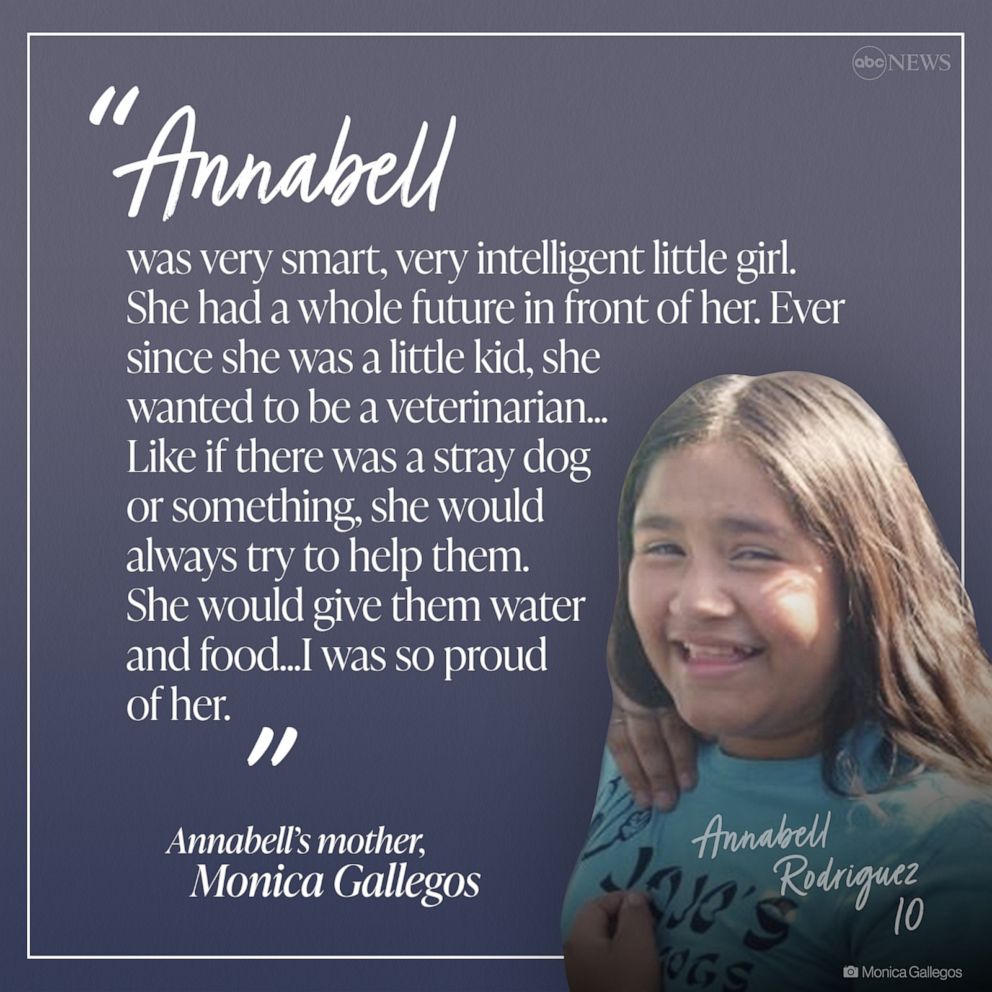 PHOTO: Monica Gallegos on her daughter, Annabell Rodriguez, who was among those killed in the shooting at Robb Elementary School, May 24, 2022, in Uvalde, Texas.