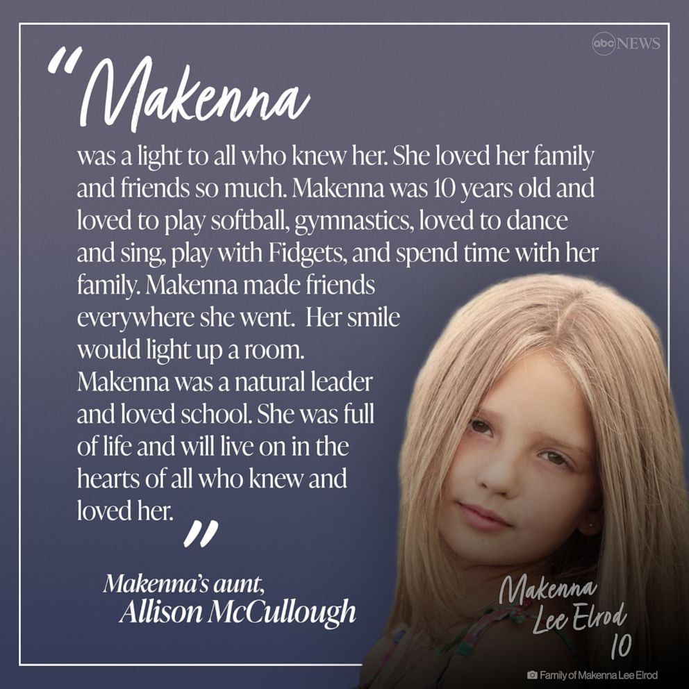 PHOTO: Allison McCullough on her niece, Makenna Lee Elrod, who was among those killed in the shooting at Robb Elementary School, May 24, 2022, in Uvalde, Texas.