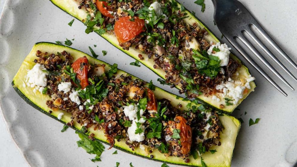 PHOTO: Stuffed zucchini boats with quinoa and veggies.