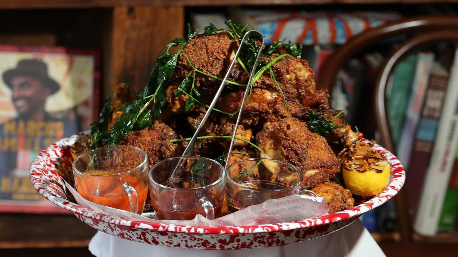 PHOTO: A fried chicken tower served at Red Rooster Harlem.