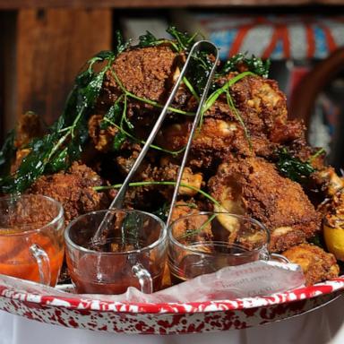 PHOTO: A fried chicken tower served at Red Rooster Harlem.