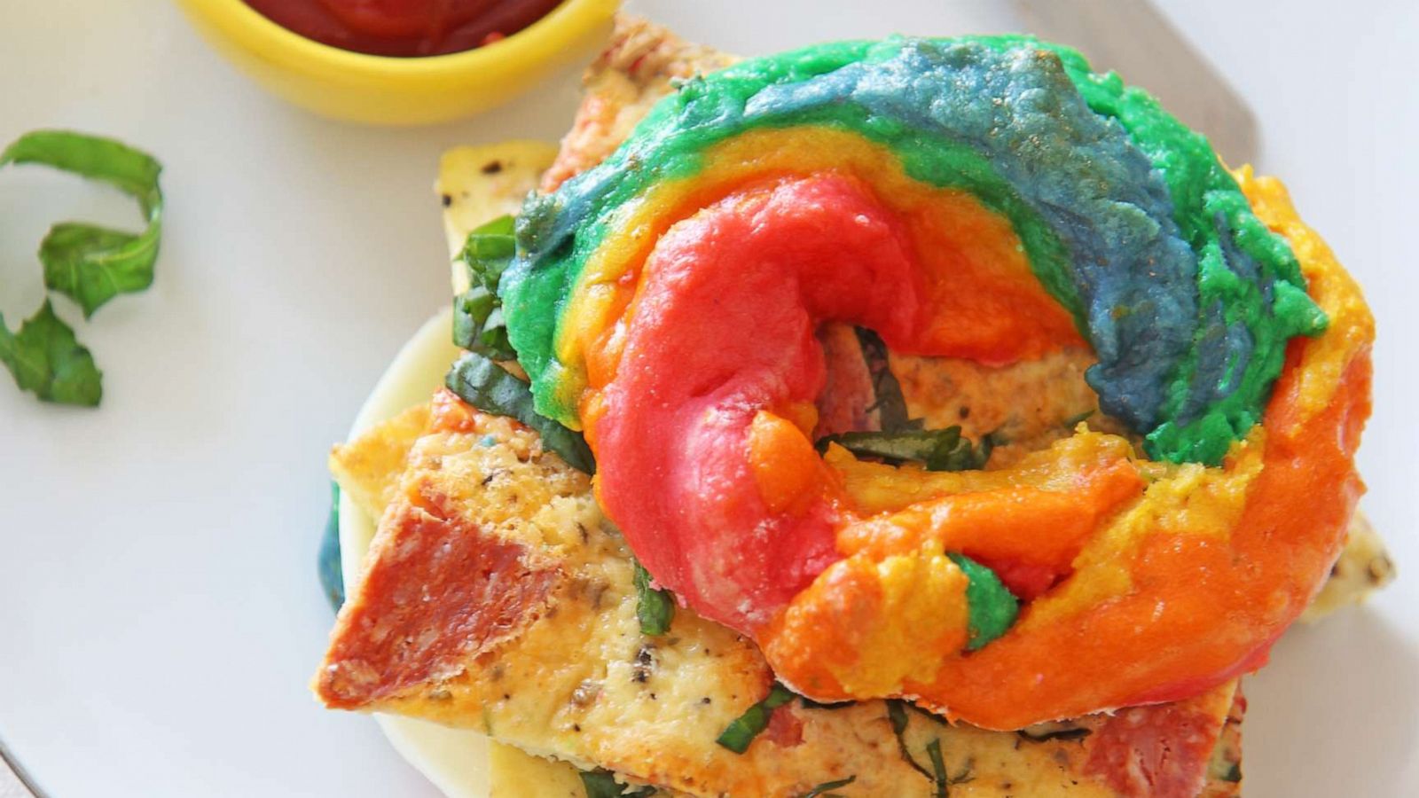 PHOTO: A quick and easy rainbow bagel egg sandwich.