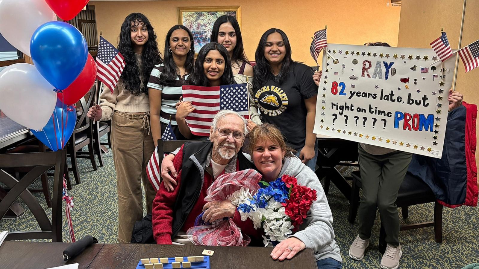 PHOTO: Students at Metea Valley High School in Aurora, Illinois, surprised 100-year-old veteran Ray Svejnoha with a promposal.