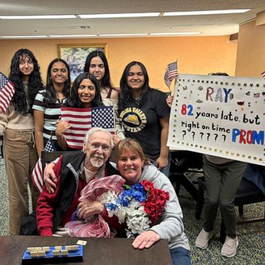 PHOTO: Students at Metea Valley High School in Aurora, Illinois, surprised 100-year-old veteran Ray Svejnoha with a promposal.