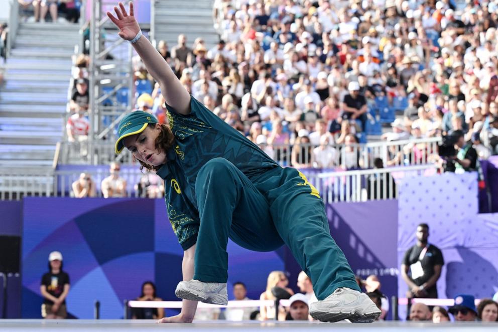 PHOTO: Australia's Rachael Gunn, known as B-Girl Raygun, competes in the breaking competition at the 2024 Paris Olympics, Aug. 9, 2024