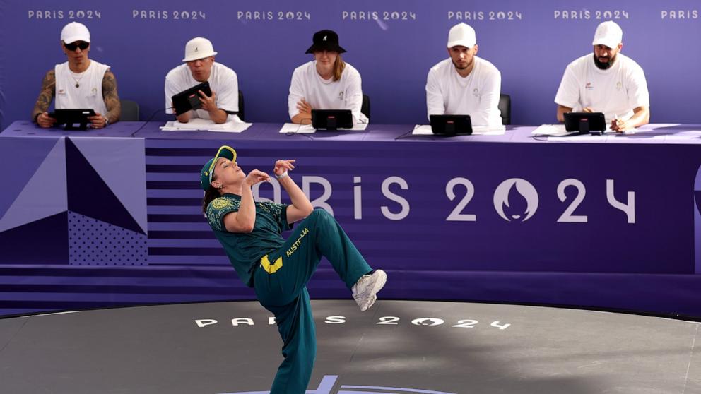 PHOTO: Australia's Rachael Gunn, known as B-Girl Raygun, competes in the breaking competition at the 2024 Paris Olympics, Aug. 9, 2024