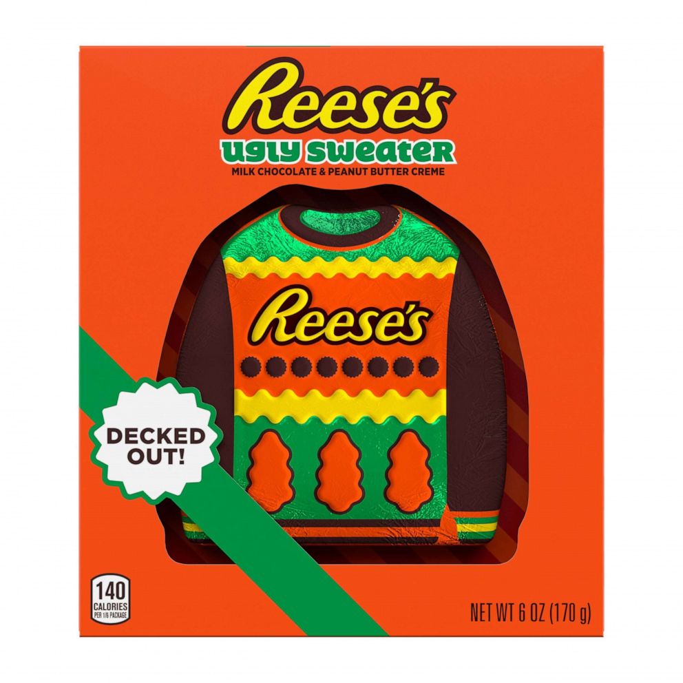 PHOTO: A large peanut butter filled Reese's ugly sweater candy.