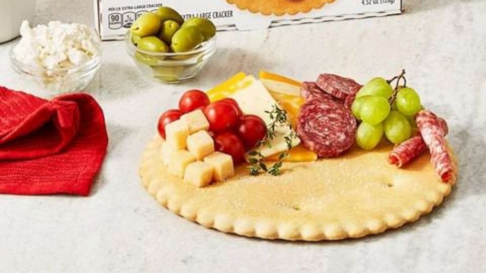 PHOTO: A giant 10-inch Ritz cracker used as an edible cheeseboard for the holidays.