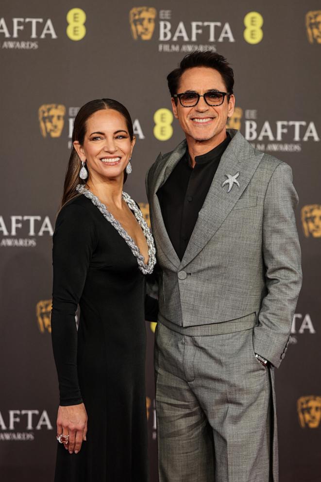 PHOTO: Susan Downey and Robert Downey, Jr. upon arrival at the BAFTA British Academy Film Awards in London, Feb. 18, 2024. 