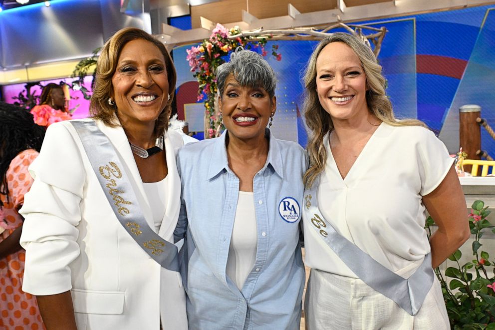 PHOTO: GMA’s “Road to the Ring” celebrates co-anchor Robin Roberts and longtime partner, Amber Laign with a live bachelorette party today with Sally Ann Roberts, Aug. 16, 2023, in New York.