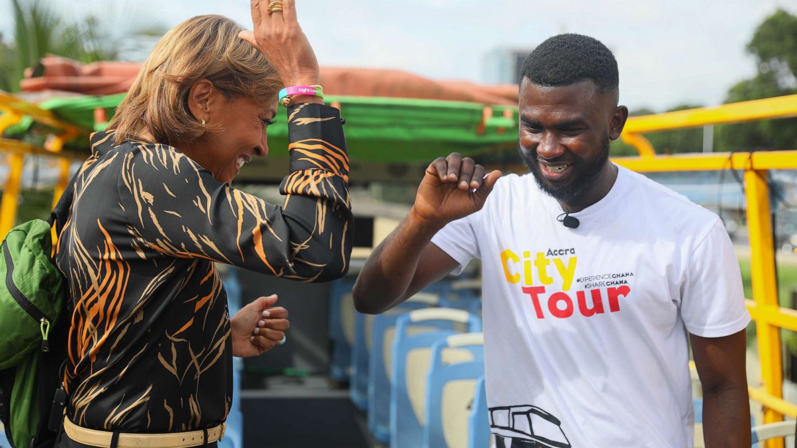 PHOTO: Good Morning America's Robin Roberts (left) meets a tour guild at the Accra Tourism Information Centre, on Tuesday, Sept. 27, 2022 in Accra, Ghana. (Nipah Dennis AP Images for Good Morning America)