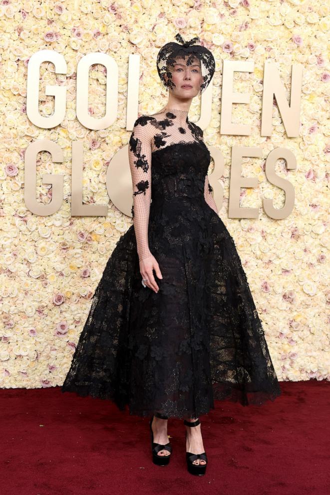 PHOTO: Rosamund Pike attends the 81st Annual Golden Globe Awards at The Beverly Hilton, Jan. 7, 2024 in Beverly Hills, California. 