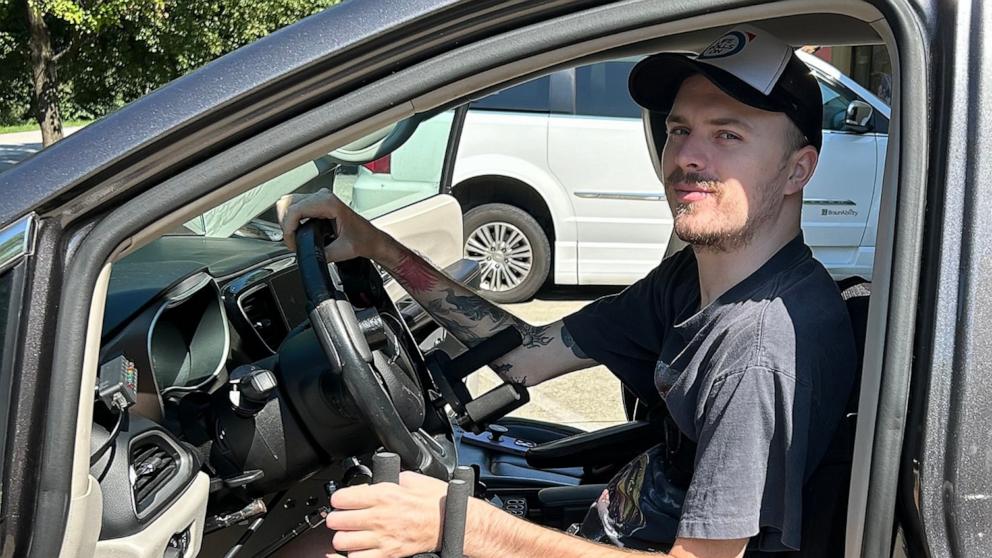 PHOTO: Ryley Hopper, 27, got behind the wheel of a specially equipped van on Aug. 14, his first time driving since he was paralyzed from the chest down at the age of 19.