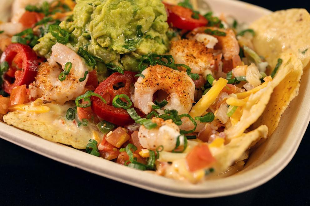 PHOTO: A plate of seafood nachos to be served at Super Bowl LIX at Caesars Superdome. 