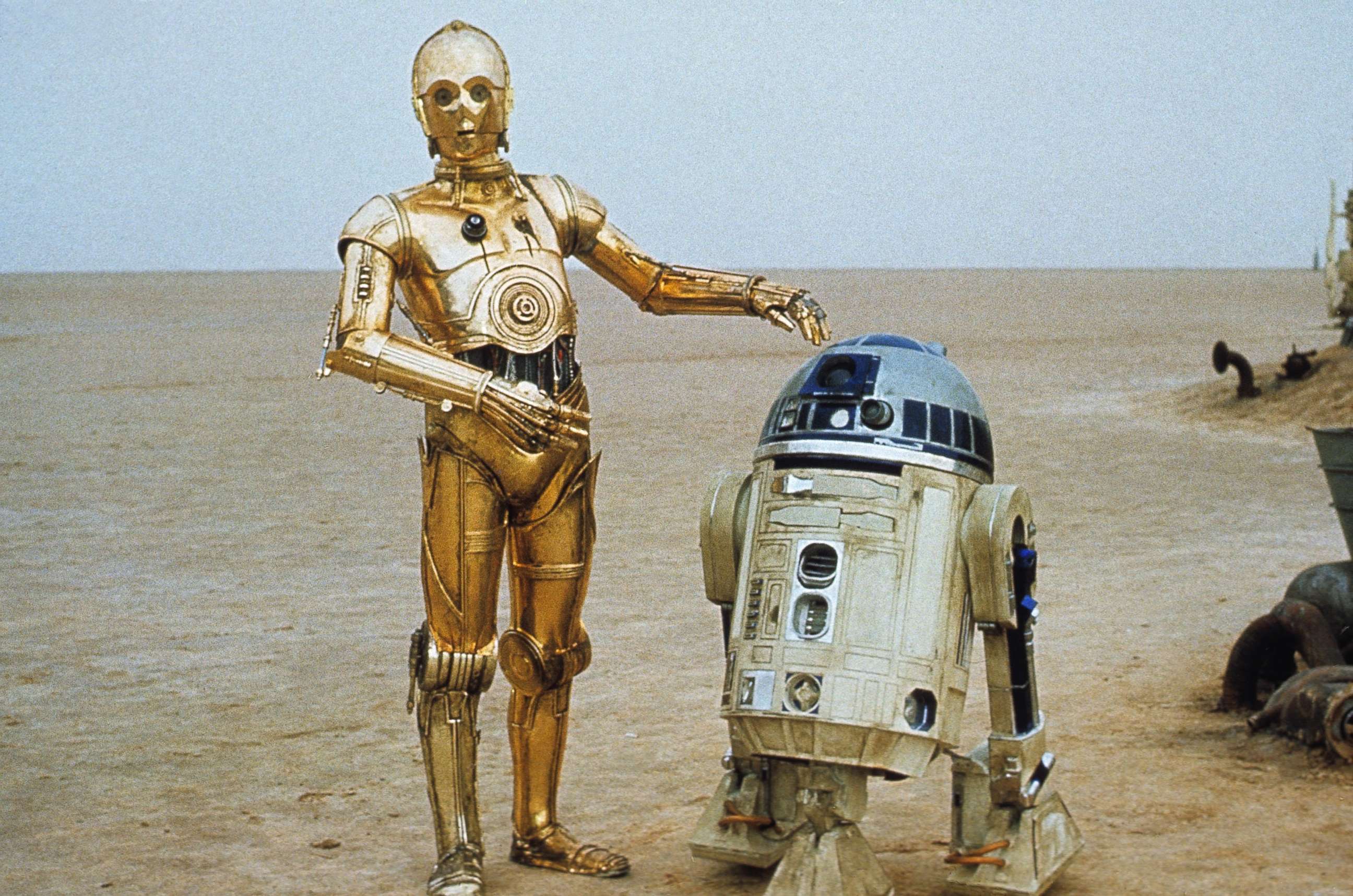 PHOTO: C-3P0, portrayed by Anthony Daniels, and R2-D2, portrayed by Kenny Baker, are seen in a scene from "Star Wars: Episode IV - A New Hope."