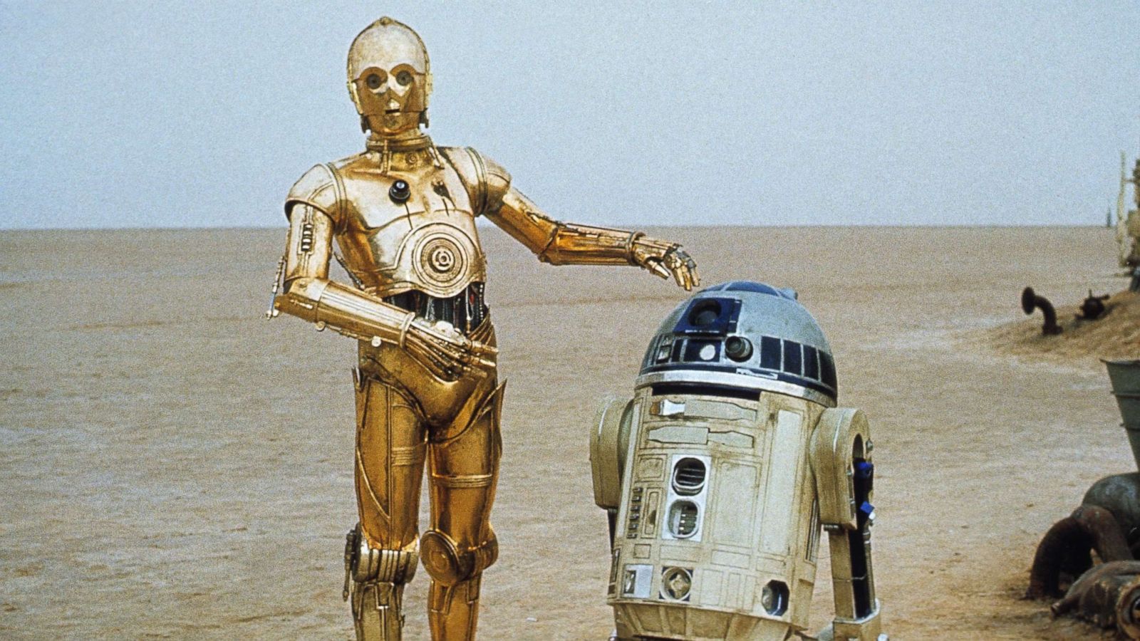 PHOTO: C-3P0, portrayed by Anthony Daniels, and R2-D2, portrayed by Kenny Baker, are seen in a scene from "Star Wars: Episode IV - A New Hope."