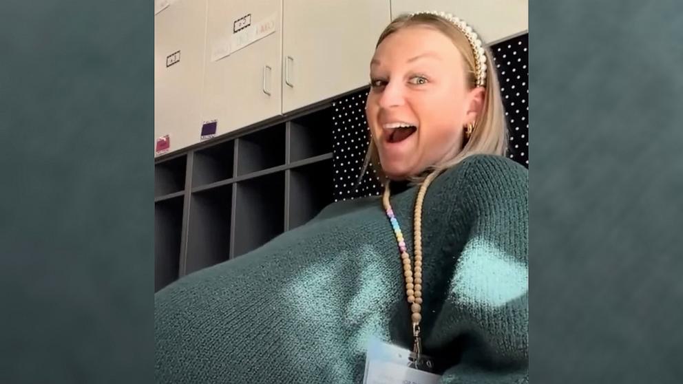 PHOTO: Samantha Landwehr shared a video of her elementary school students reacting as she felt her baby’s kicks during pregnancy.
