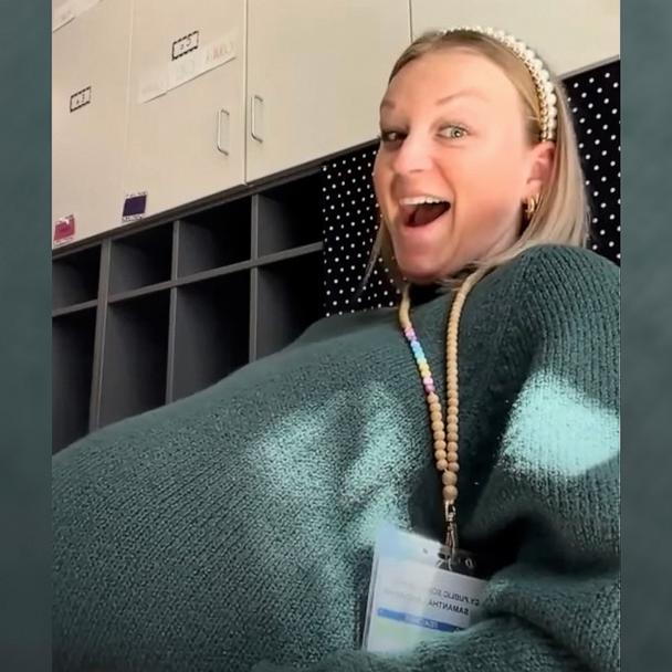 Samantha Landwehr shared a video of her elementary school students reacting as she felt her baby’s kicks during pregnancy.