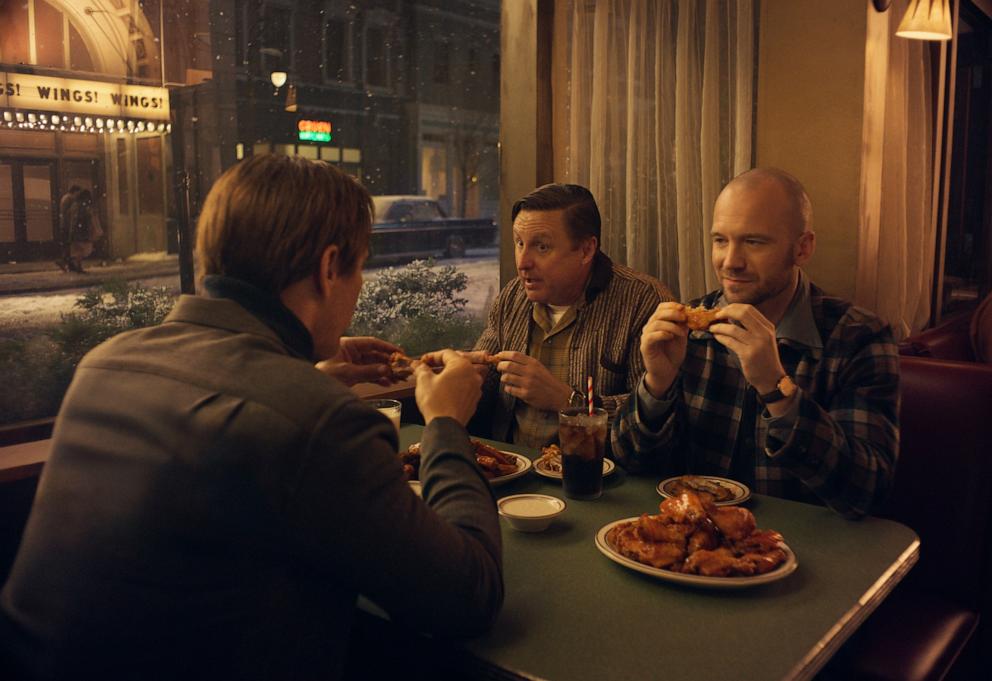 PHOTO: "Hot Ones" host Sean Evans appears in a scene eating Buffalo wings with Matthew McConaughey for the new Uber Eats Super Bowl LIX ad.