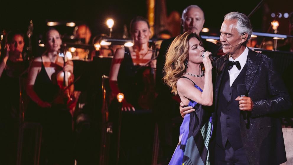 PHOTO: Shania Twain and Andrea Bocelli appear in this photograph taken at Andrea Bocelli 30: The Celebration in Tuscany.