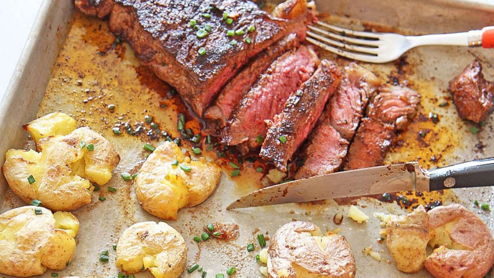 PHOTO: Sheet pan steak and crispy potatoes.