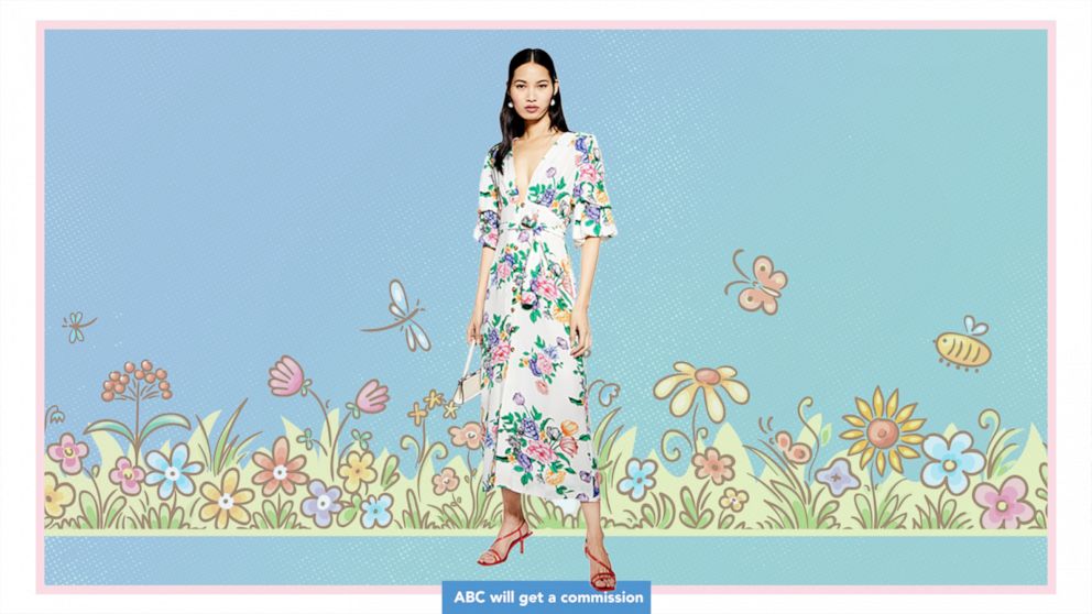 White Floral Plunge Midi Dress