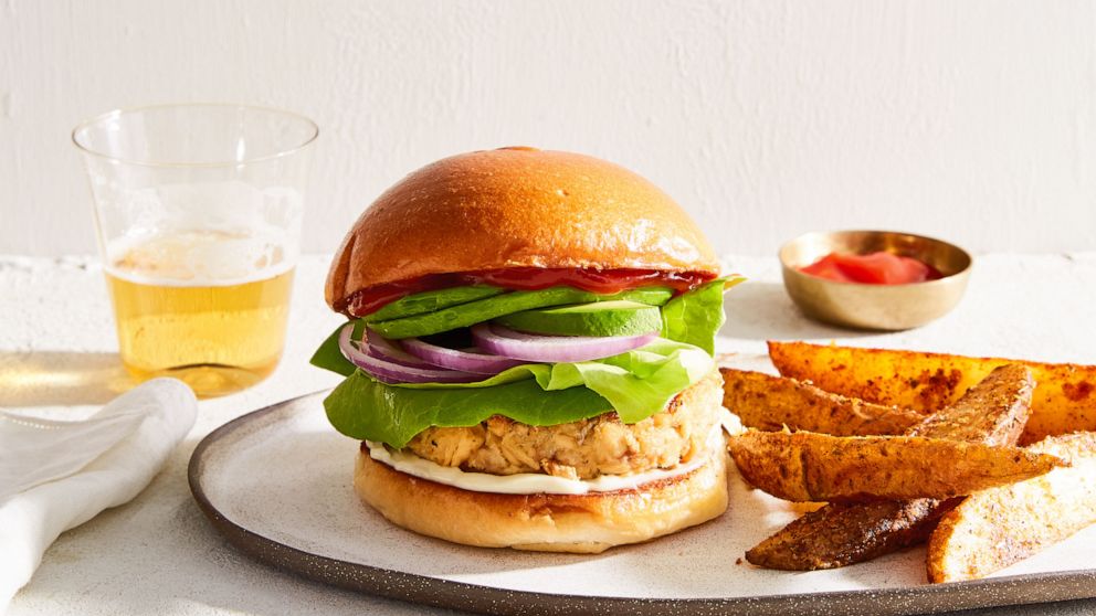 A shortcut salmon burger from "Bare Minimum Dinners" author Jenna Helwig.