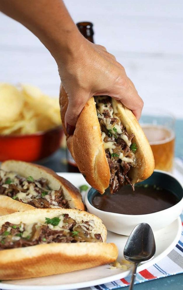 PHOTO: French dip sandwiches made in a slow cooker with beef au jus.