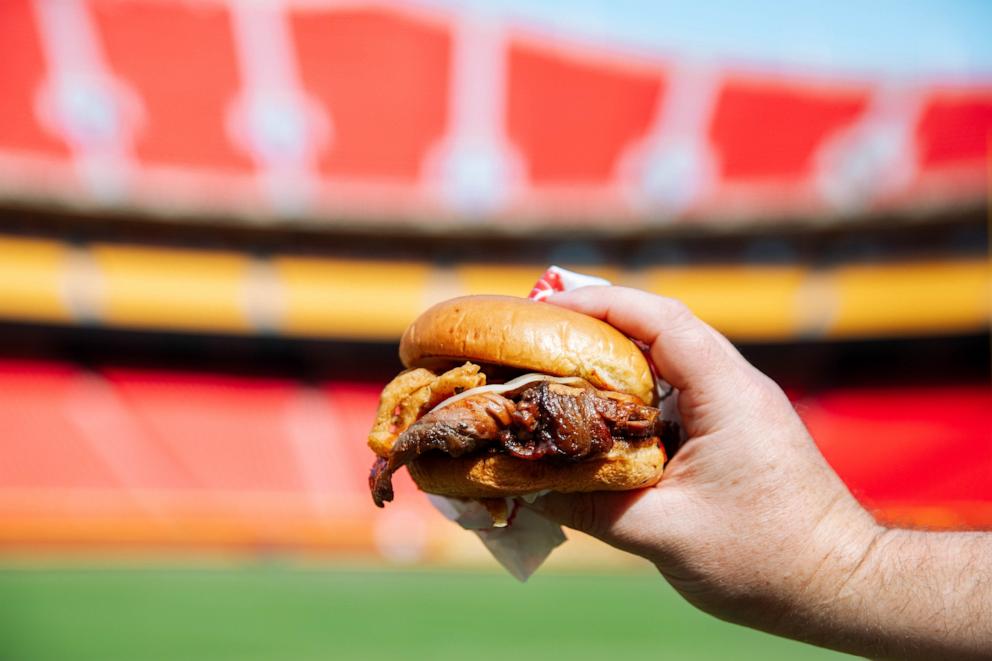 PHOTO: A smoked brisket sandwich being served to fans inside GEHA Field at Arrowhead Stadium this season.