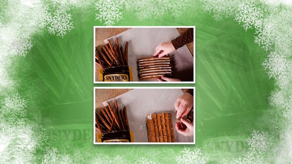 The roof and wall assembled with Snyder’s of Hanover to make a pretzel cabin.