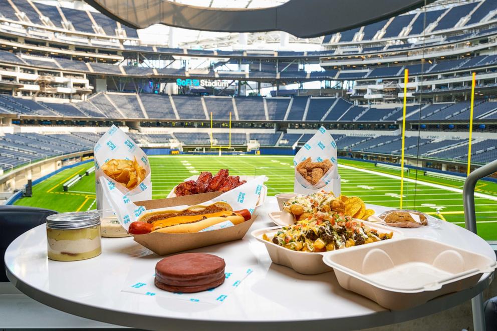 PHOTO: A lineup of new foods being served at SoFi Stadium, home of the Los Angeles Chargers and the Los Angeles Rams, for the 2024 NFL season.