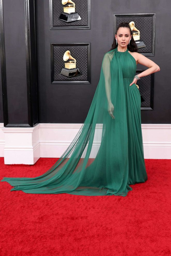 PHOTO: Sofia Carson attends the 64th GRAMMY Awards at MGM Grand Garden Arena, April 3, 2022, in Las Vegas.