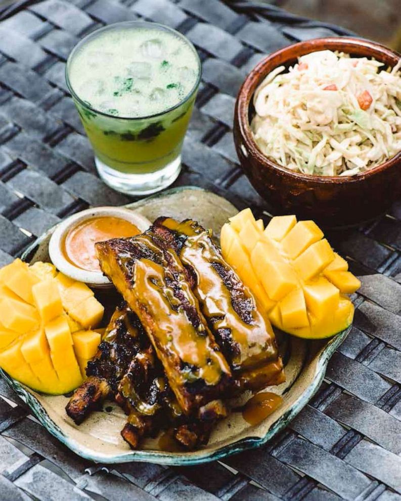 PHOTO: A plate of jerk ribs with guava slaw.