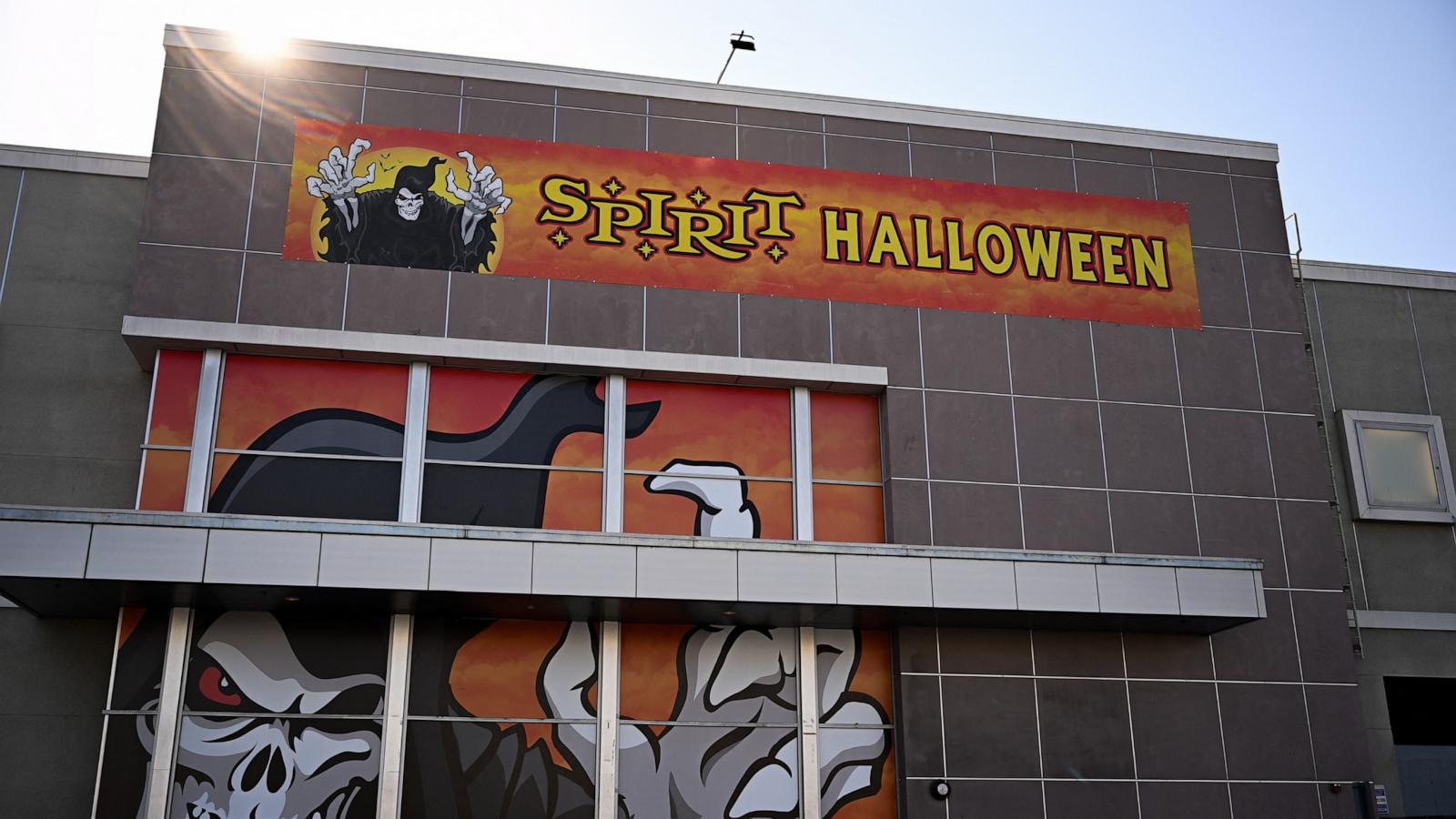 PHOTO: The "Jack The Reaper" logo displayed in the windows of a Spirit Halloween seasonal holiday store in the location, August 26, 2024 in Los Angeles.
