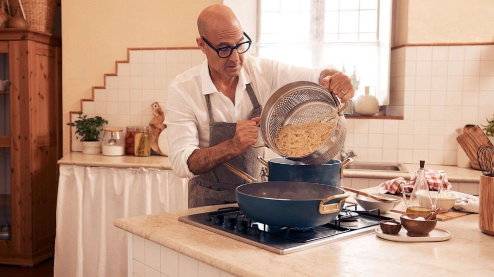 PHOTO: Stanley Tucci cooks pasta in the new Tucci by GreenPan cookware line.