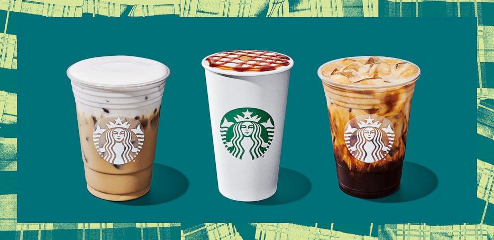 PHOTO: Iced Apple Crisp Nondairy Cream Chai, Apple Crisp Oatmilk Macchiato, and Iced Apple Crisp Oatmilk Shaken Espresso hit the fall menu on August 22 at Starbucks.