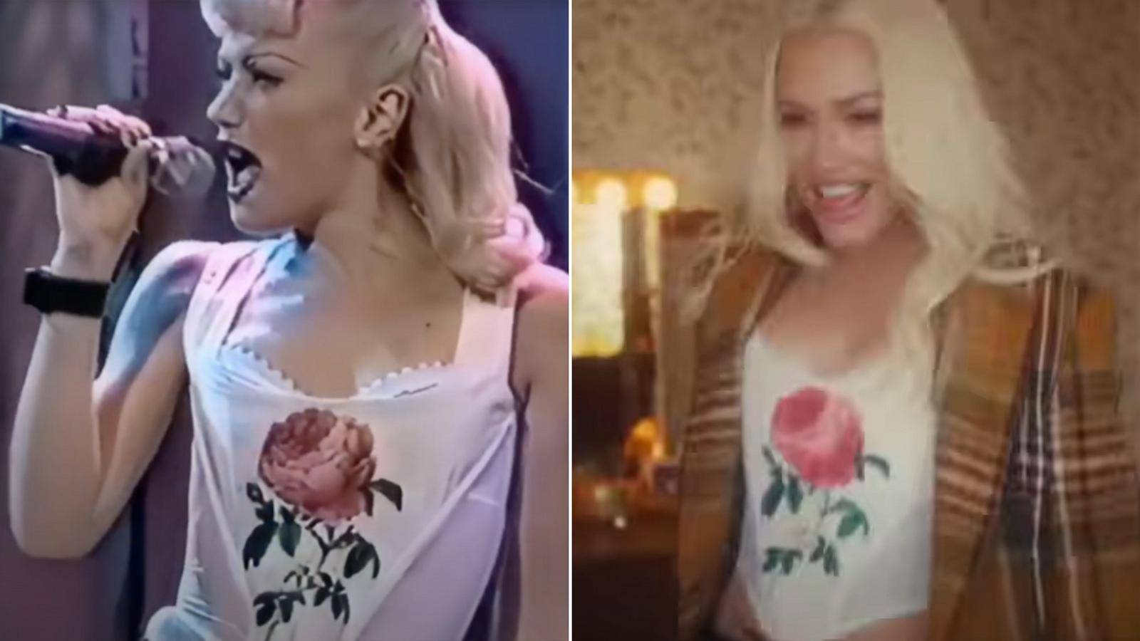 PHOTO: Gwen Stefani is seein wearing the same corset in 1996, left, and 2024.