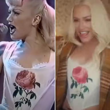 PHOTO: Gwen Stefani is seein wearing the same corset in 1996, left, and 2024.