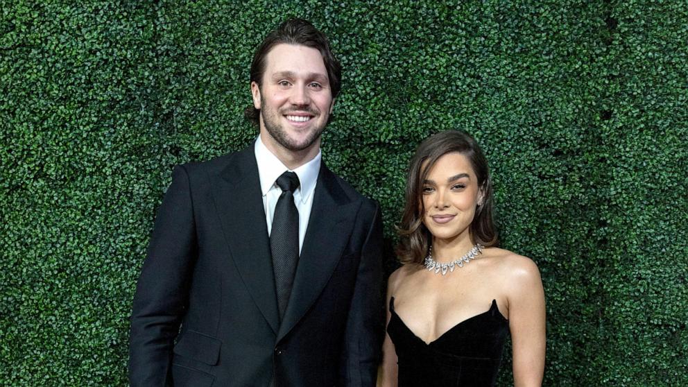 PHOTO: Josh Allen and Hailee Steinfeld pose for a photo on the red carpet the 14th Annual NFL Honors at Saenger Theatre, Feb. 6, 2025, in New Orleans.