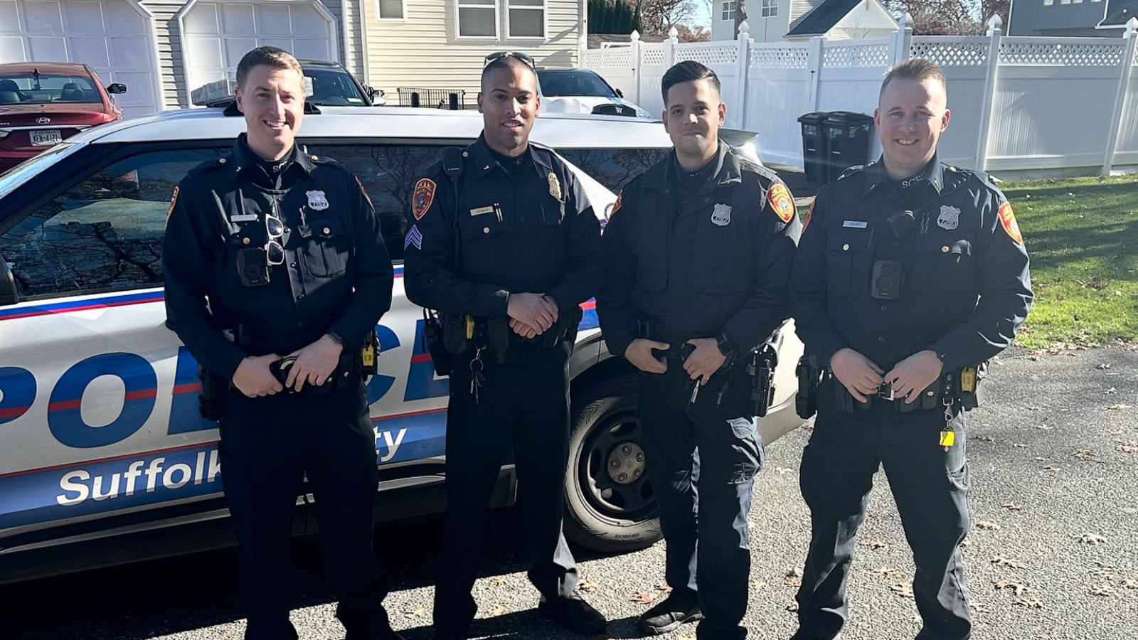 PHOTO: Suffolk County Police Officers Conor Diemer Officers Jadin Rodriguez, Zachary Vormittag and Sgt. Jon-Erik Negron.