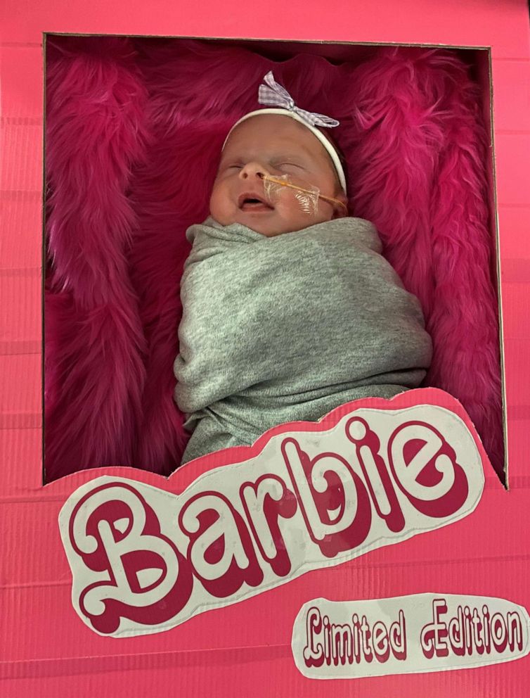 PHOTO: The hospital staff at Texas Health Harris Methodist Hospital Southwest Fort Worth dressed up their NICU patients for a Barbie-themed photo shoot on Aug. 2, 2023.