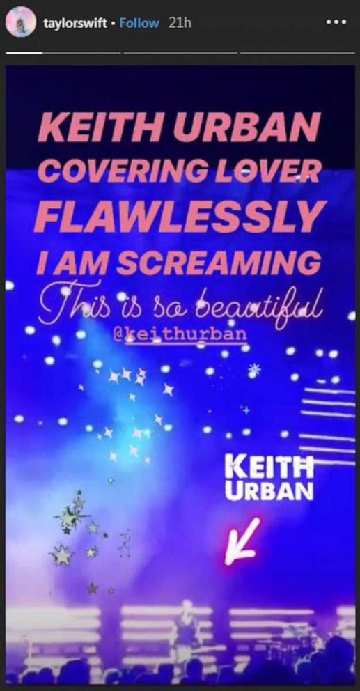 PHOTO: Taylor Swift shared Keith Urban's cover of her hit song "Lover" on Instagram stories.