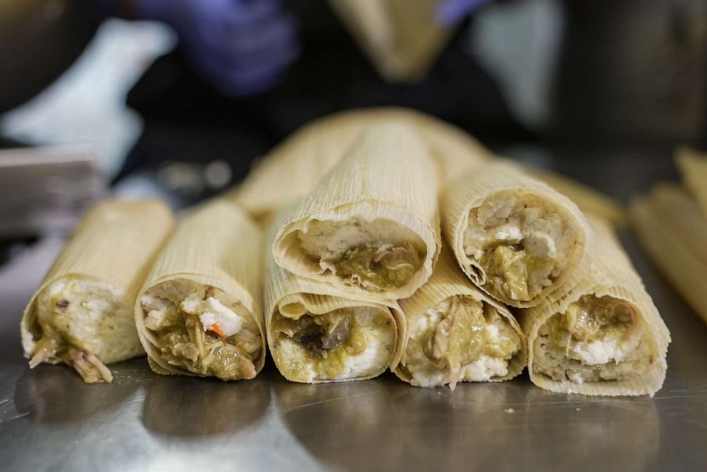 PHOTO: Pork and green chile-filled tamales.