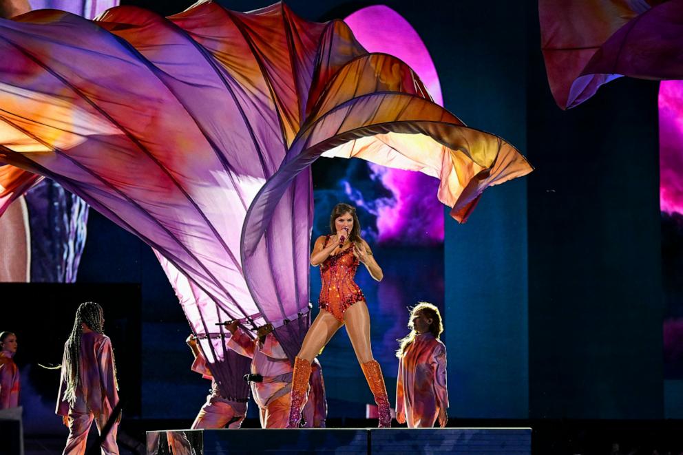 PHOTO:Taylor Swift performs on stage during "The Eras Tour" at the Hard Rock stadium in Miami Gardens, Fla., Oct. 18, 2024. 