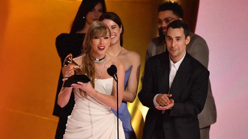 PHOTO: Taylor Swift accepts the Album Of The Year award for "Midnights" during the 66th Annual Grammy Awards at the Crypto.com Arena in Los Angeles, Feb. 4, 2024. 