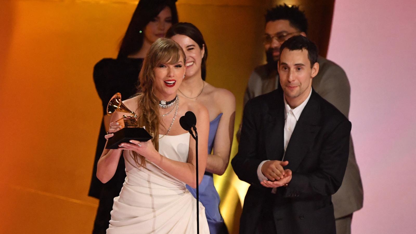 PHOTO: Taylor Swift accepts the Album Of The Year award for "Midnights" during the 66th Annual Grammy Awards at the Crypto.com Arena in Los Angeles, Feb. 4, 2024.