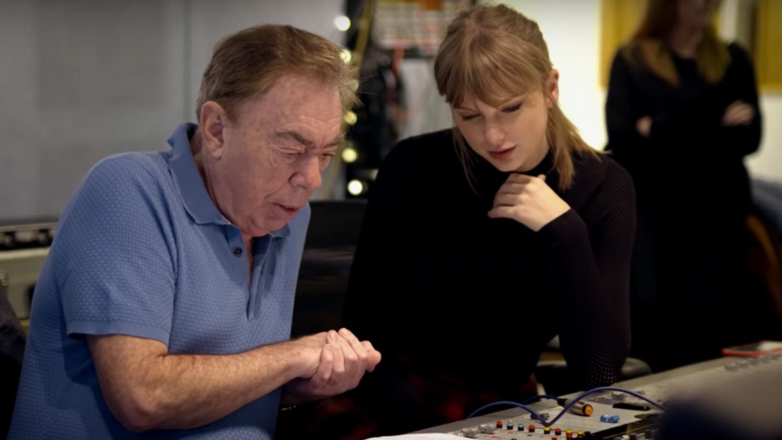 PHOTO: Taylor Swift and Andrew Lloyd Webber are seen collaborating on a song for "Cats" in this clip released by Universal Pictures.