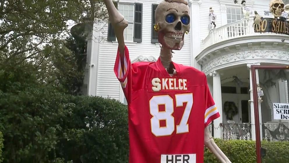 PHOTO: Berger made sure to include a Travis Kelce-themed giant skeleton as well.