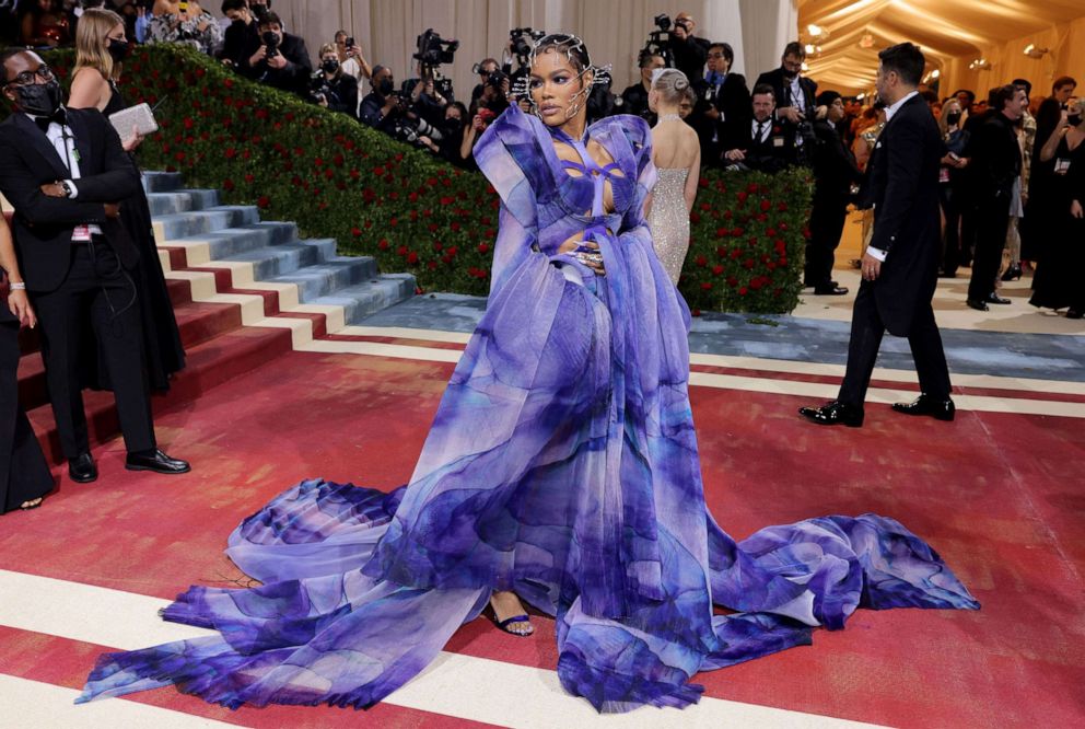 PHOTO: Teyana Taylor arrives at the In America: An Anthology of Fashion themed Met Gala at the Metropolitan Museum of Art in New York, May 2, 2022. 