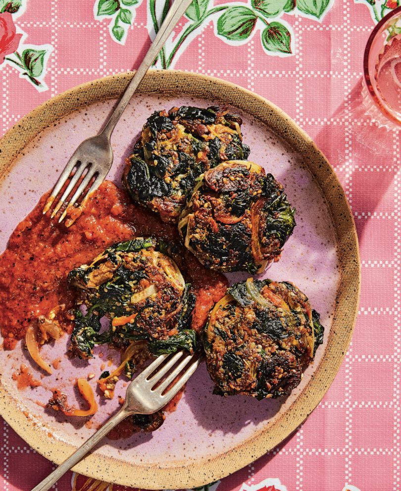 PHOTO: Tlaltequeadas, spinach and squash blossom fritters with roasted tomato and jalapeño salsa.